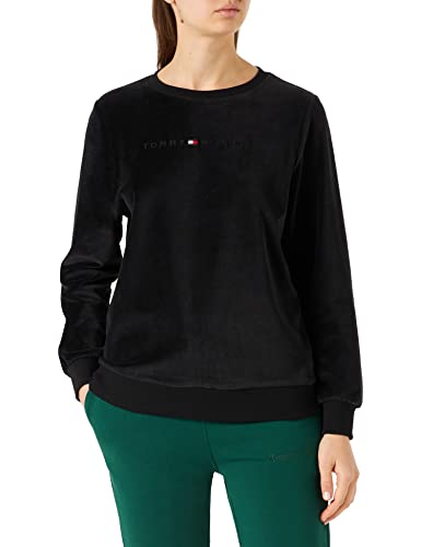 Tommy Hilfiger Damski top treningowy HWK welurowy ciężkie dzianiny, czarny, L, Czarny, L