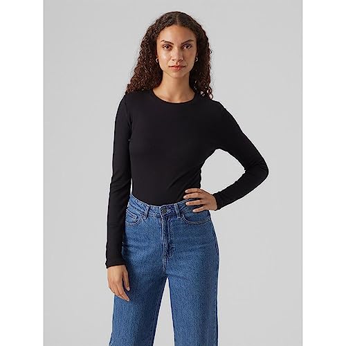 VERO MODA Vmroma Ls Slim Top JRS Noos damska koszulka z długim rękawem, czarny, S