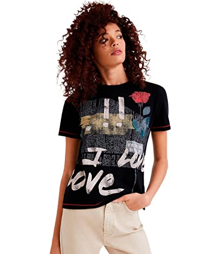 Desigual Koszulka damska Ts_Rose, czarny, XS