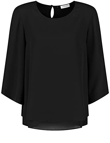 Gerry Weber Damska bluzka z rękawem 3/4 w stylu warstwowym, bluzka z rękawem 3/4, rękaw 3/4, bluzka jednokolorowa, czarny, 44