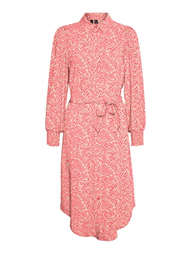 VERO MODA Vmsara Ls Calf Shirt Dress WVN sukienka, Irish Cream/Aop: sara, M