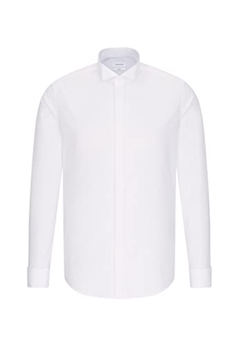 Seidensticker Męska koszula formalna koszula biznesowa slim fit długi rękaw skrzydlaty kołnierz nieżelazne kopertowe mankiety, biały, 14.5 inches