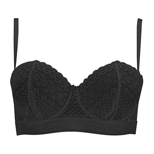ATHENA - Damski biustonosz z fiszbinami z miękkiego koronki, czarny, 80C
