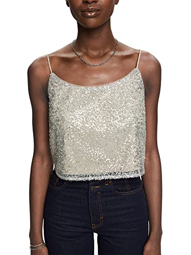 ESPRIT Collection Błyszczący top z cekinami w skróconym kształcie, Dusty Green, L