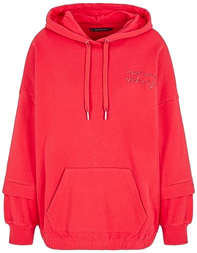 Armani Exchange Damska bluza z kapturem w paski z kontrastowym logo, bluza z kapturem, czerwony, L
