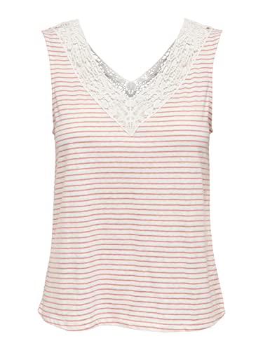 Bestseller A/S ONLBENITA S/L V-Neck JRS Top, Coral Haze/Stripes:Cloud Dancer, L, Coral Haze/Stripes:cloud Dancer, L