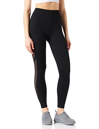 DKNY Damskie sportowe prążkowane bezszwowe wysokie talia legginsy, Czarny, 36 PL