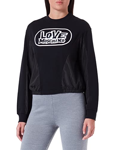 Love Moschino Damska bluza z okrągłym dekoltem i nadrukiem, czarny, 46