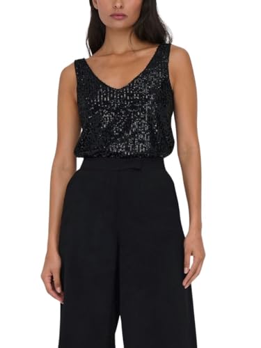 ONLY Damski top Onlana S/L z dekoltem w serek, Black/Detail:black Sequins, M