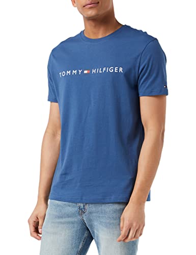 Tommy Hilfiger Męska koszulka Cn Ss logo piżama top, Benzynowy niebieski, S