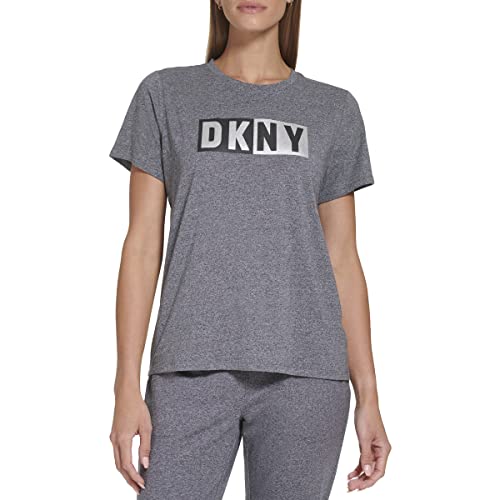DKNY Damska koszulka sportowa Two Tone Loso Ss Tee, Black Heather, XL