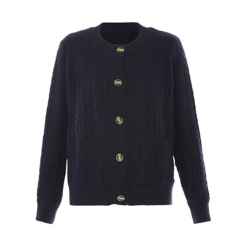 Blonda Damski kardigan vintage z plecionej grubej dzianiny, granatowy, rozmiar M/L, morski, M