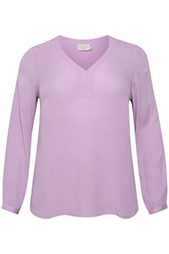 Kaffe Curve Plus Size Damska bluzka z długim rękawem V-Neck Regular Fit Rounded Hem, Lupine