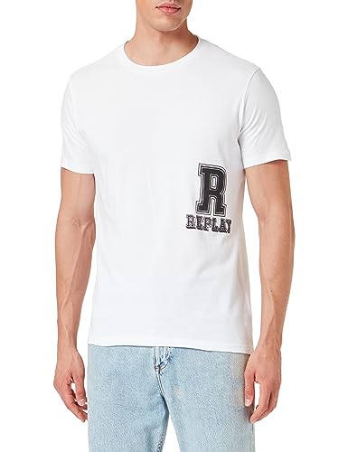 Replay Męski T-shirt M6662, 001 White, XXL, Biały 001, XXL