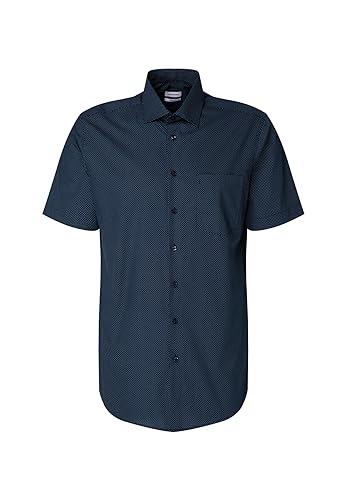 Seidensticker Męska koszula z krótkim rękawem, regularny krój, ciemnoniebieska, 45, granatowy