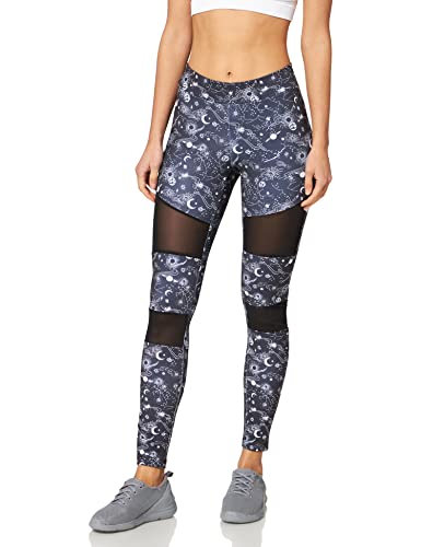 Urban Classics Damskie legginsy Tech Mesh AOP, przylegające do skóry, damskie spodnie do jogi z nadrukiem AOP, dostępne w 6 wariantach kolorystycznych, rozmiary XS-5XL, blackuniverse, 4XL