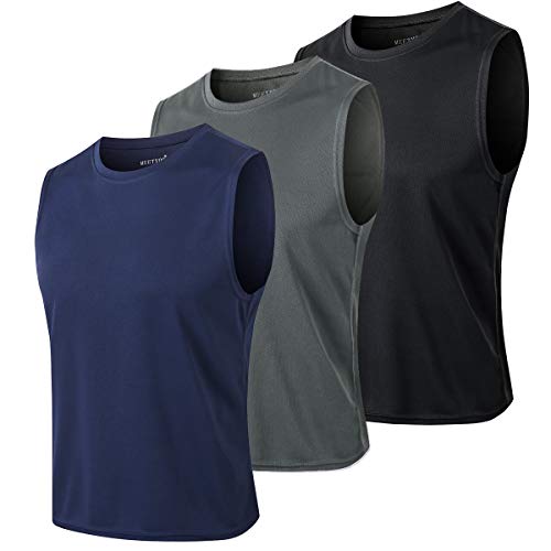 MEETYOO Tank top męski, koszulka sportowa bez rękawów podkoszulek fitness bez rękawów koszulka do biegania na siłowni, czarny + niebieski + szary., XL