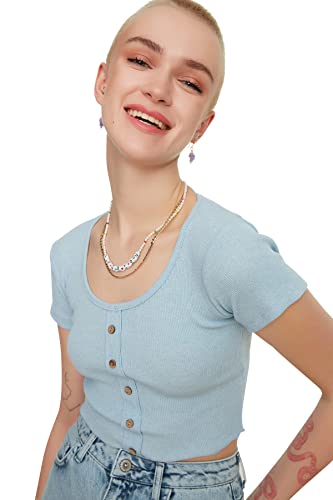 TRENDYOL Damska bluzka z dzianiny, niebieski, XS