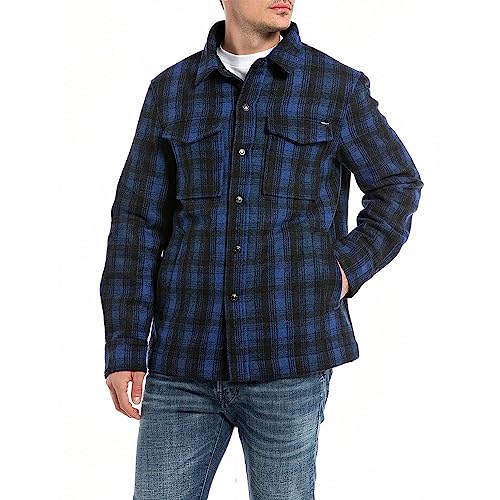 Replay Koszula męska, czarny/królewski 010, M