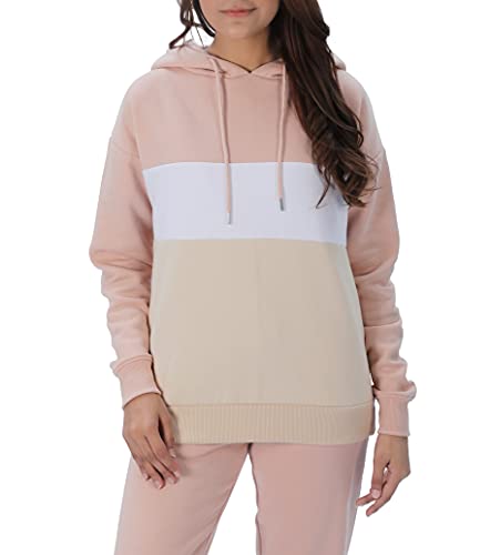 M17 damska damska recyled paski kolor bloku bluza z kapturem cosy Soft Casual bluza z kapturem z długim rękawem bluza damska, różowy, S