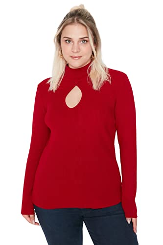 Trendyol Damska bluza z wysokim dekoltem, zwykła, plus size, czerwona, 3XL, Czerwony