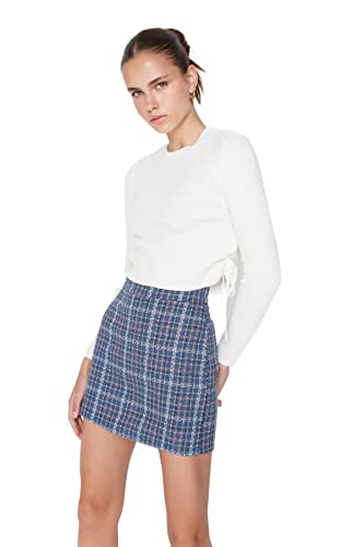 Trendyol FeMan Spódnica ołówkowa prosta tkana spódnica, indygo, 32, Indygo, 30