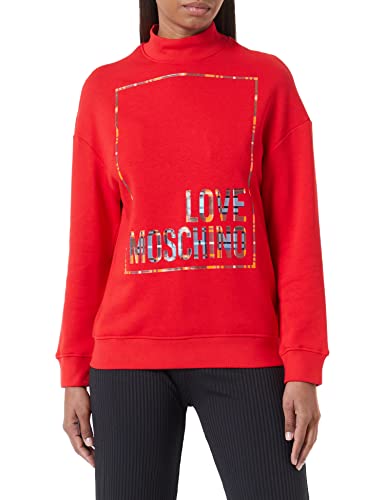 Love Moschino Damska bluza z wysokim kołnierzem o normalnym kroju z błyszczącym nadrukiem Logo Box Sweter, Czerwony, 44