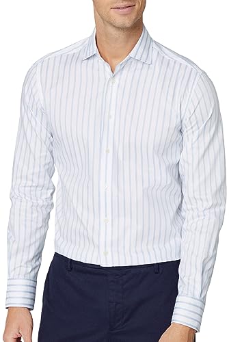 Hackett London Męska koszula w paski Fine Melange, Biały (białe/niebo), S