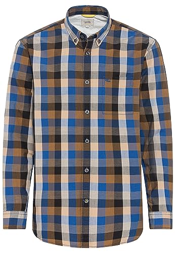 camel active Męska koszula w kratę z czystej bawełny, niebieski-brązowy, M