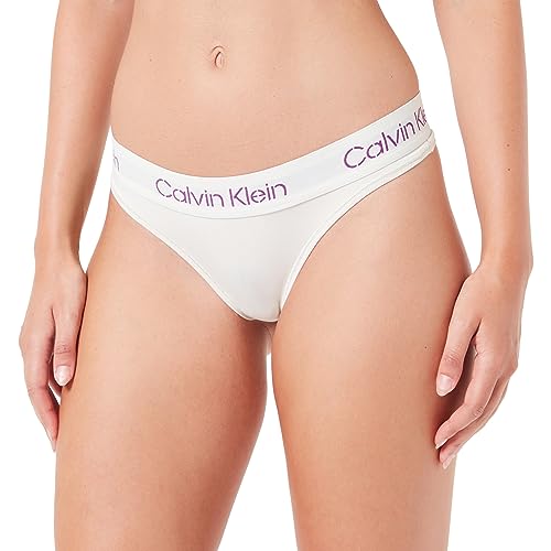 Calvin Klein Stringi damskie, Kość Biały/Fioletowy Zachód Słońca Logo, XS