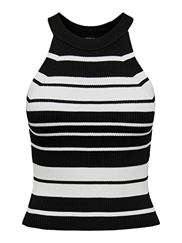 ONLY Damski top z dzianiny wiązany na szyi, Black/Stripes:cloud Dancer, XXL