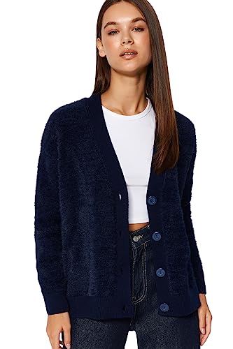 Trendyol FeMan Oversize Basic kardigan z dzianiny z dekoltem w serek, granatowy, S, granatowy, S