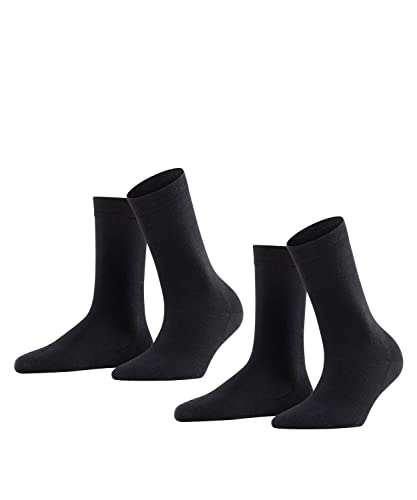 FALKE Kobiety Skarpety Softmerino 2-Pack W SO Wełna Merynosa Bawełna jednokolorowe 2 Pak, Czarny (Black 3009), 37-38