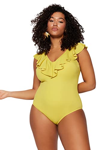 Trendyol Damski strój kąpielowy z dzianiny plus size, zielony, 48, ZIELONY, 46
