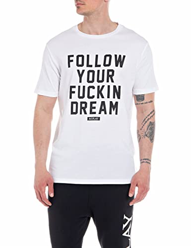 Replay Męski T-shirt z krótkim rękawem Follow Your Dream, 001 White, L
