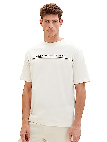 TOM TAILOR Męski T-shirt z nadrukiem logo, 18592-vintage beżowy, S
