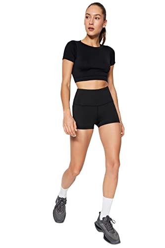 Trendyol Damskie legginsy sportowe z wysokim stanem o regularnym kroju, czarne, XL, Czarny, XL