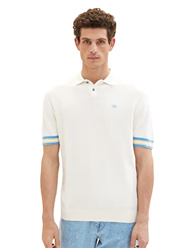 TOM TAILOR Męska koszulka polo z dzianiny z wyszywanym logo, 10332 – Off White, XXL