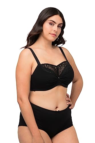 Ulla Popken Damski duże rozmiary plus size biustonosz z fiszbinami, koronka, miękkie miseczki, Cup B - E 809622, czarny, 100C
