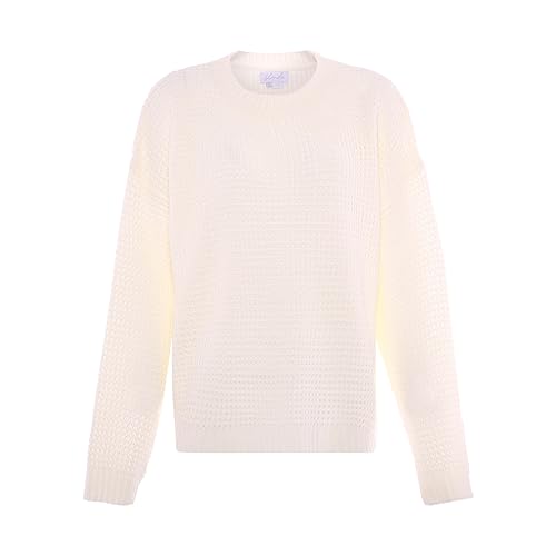 Blonda Damski sweter z okrągłym dekoltem i wzorem waflowym, wełniany, biały, rozmiar XL/XXL, biały (wollweiss), XL