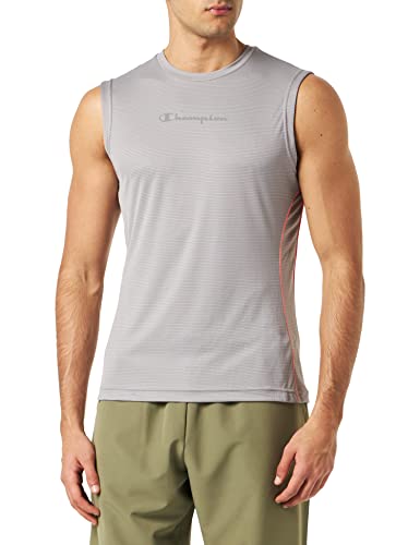 Champion Męska sportowa koszulka C-tech Quick Dry Poly Mesh Side Piping S/L Tank Top, Szary kamień, S