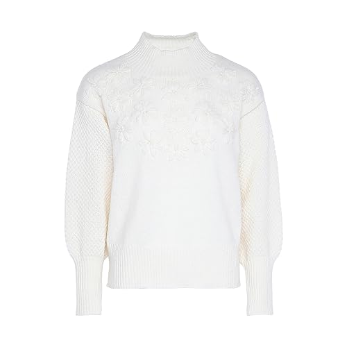 Ebeeza Damski sweter stokrotki wełna biały M/L, biały (wollweiss), M