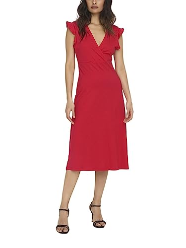 ONLY Women's ONLMAY S/L WRAP Dress Box JRS sukienka midi, High Risk Red, L, czerwony (high risk red), L