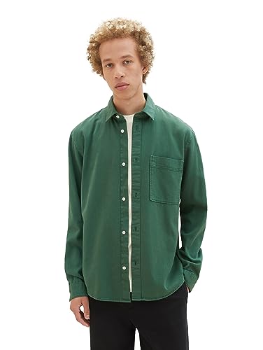 TOM TAILOR Denim Męska koszula typu twill z bawełny z kieszenią na piersi, 10778-Hunter Green, XL