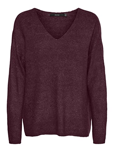 bestseller a/s Damski sweter Vmcrewlefile Ls z dekoltem w serek Noos, Winetasting/szczegóły: melanż, XL