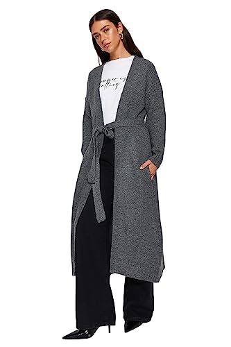 Trendyol Damski kardigan, szary, regularny krój, Antracyt, XL