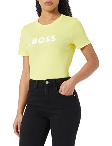 BOSS Damska koszulka z logo C z bawełny organicznej z nadrukiem logo, Bright Yellow731, XS