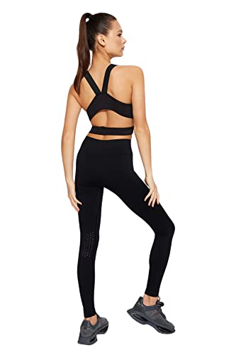 Trendyol Damskie legginsy sportowe z wysokim stanem Skinny Fit w pełnym rozmiarze, Czarny, M