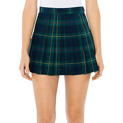 American Apparel Damska spódnica tenisowa w kratę, Zielony Pled, L