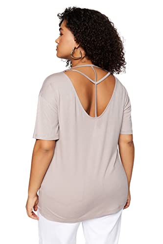 Trendyol Damska koszulka plus size, regularna, podstawowa, dzianinowa, dekolt w serek, duży rozmiar, Norka, 4XL Duże Rozmiary